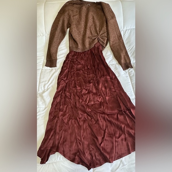 New Anthropologie Gemini Twofer Sweater & Dress Set Sz Large in Brown & Burgundy - Picture 3 of 7